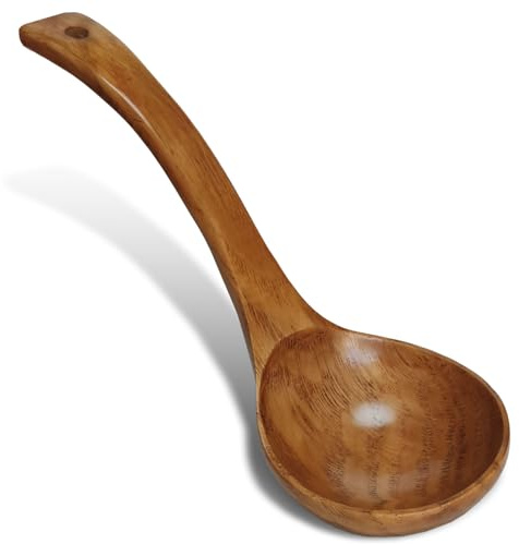 Cucharón de madera con mango largo para sopa, utensilios de cocina, cuchara de servir, hecho de madera, 10 pulgadas