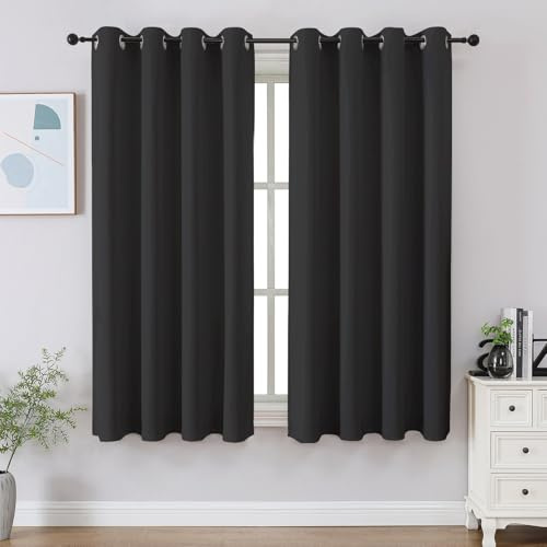 CUCRAF Dark Grey Blackout Curtains 45 inch Length 2 Panels Set, Room Darkening Drapes for Living Room Bedroom, Thermal Insulated Light Blocking Grommet Window Curtain (W52 x L45 Inch)