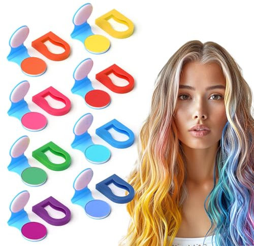 Auiremrti Set di 8 gessetti per capelli, colori temporanei per bambini, colori per capelli lavabili, ciocche colorate, gesso liquido per feste e costumi
