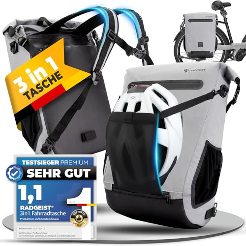 RADGEIST Fahrradtasche für Gepäckträger I Gepäckträgertasche & Rucksack I Tasche für Fahrrad 100% wasserdicht (Reflektierend)