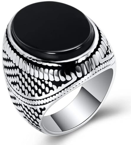 Ring Ringe Damen Bijouterie Herren Vintage Handgemachter Türkischer Schmuck Blau Türkis Schwarz Zirkon Ring Retro Silber Farbe Männer Ehering Klassischer Verlobungsschmuck 8 Schwarz