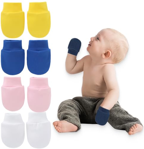 BDEPSTR 4 Paires Moufle Bebe Naissance, Tout-Petit Enfant Mitaines Anti-Rayures Gants en Coton Unisexe pour 0-6 Mois Bébé Garçons Filles, Gants Nouveau-Nés Gants D'Hiver En Coton Gants