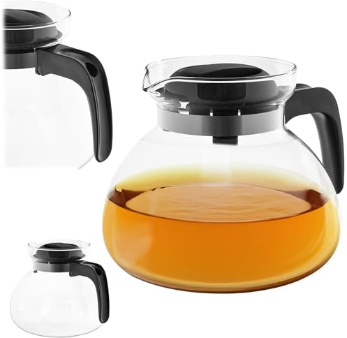 KADAX Glaskanne 1,7L, Kaffeekanne aus hitzebeständigem Glas für Tee, Kaffee und Saft, Teekanne mit ergonomischem Griff und abnehmbarem Deckel (Schwarz)