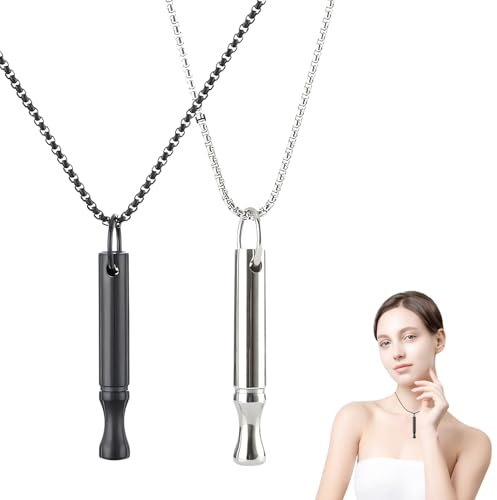 2 Pieces Breathing Necklace Aids,Necklaces Stress Relief Carry for Anxiety-Portable Breath Inhaler Lanyard Stainless Steel Whistle,for Women Men Gifts Christmas Valentine Birthday (Black/Silver)