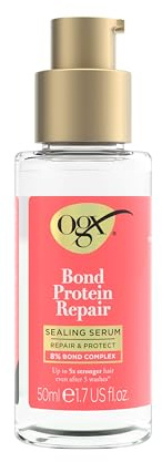 OGX Bond Protein Repair Sealing Hair Serum, Repair & Protect, 8percent Bond Complex, up to 5x Stronger Hair Even After 5 Washes, for Fine Hair, 50ml