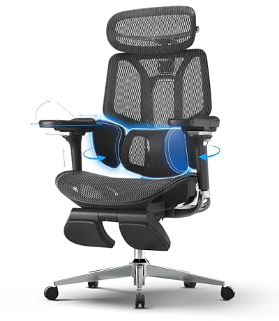 Hbada E3 Pro Silla de Oficina Ergonomica - Soporte Lumbar Dinámico de 3 Zonas, Reposacabezas 4D y Brazos 6D, Silla Ergonomica Escritorio con Reposapiés (Negro)