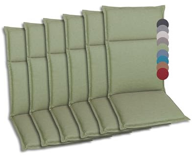 GO-DE Textil Bequeme und attraktive Polsterauflagen für Hochlehner-, Mittellehner- und Niederlehner-Gartenstühle (6er-Set, Uni Grün, Hochlehner)