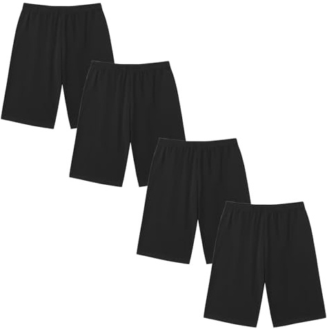 WinZero Girls Shorts Cotton Black Cycling Shorts Girls Over Knee Half Length School PE Dance Summer Shorts for Kids 5-12 Years 4 Pack