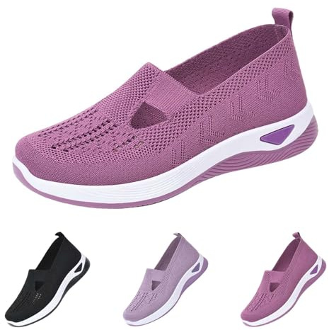 Black Trainers Womens,Wide Fit Ladies Breathable Mesh Walking Running Trainers Slip On Comfortable Arch Support Soft Sole Athletic Tennis Sneakers Non Slip Low Top Orthopedic Shoes