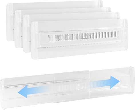 mobumeia Divisori per Cassetti Regolabili, Set di 4 Separatori per Cassetti in Trasparente Plastica, Regolabile da 28,8 a 50 cm per Bagno, Ufficio, Comò, Trucco Conservazione