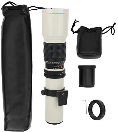 XOYIXOYI 500 mm F8-F32 teleobjektiv med manuell fokus och 2X telekonverterare för OM ram (vit)