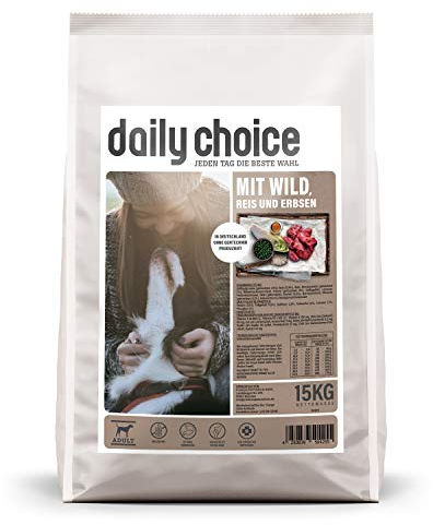 daily choice Basic - 15 kg - Trockenfutter für Hunde - mit Wild, Reis und Erbsen - Keine minderwertigen Kohlenhydrate - Weizenfrei - Mit Grünlippmuschel und Chicorée