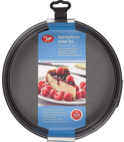 Tala 23cm Springform Cake Tin - Non-Stick Baking Pan with Fast-Release Springform - Even Heat Distribution for Cake Sponges & Tarts - Carbon Steel, Dishwasher & Freezer Safe - 9 Inch Round Cake Tin