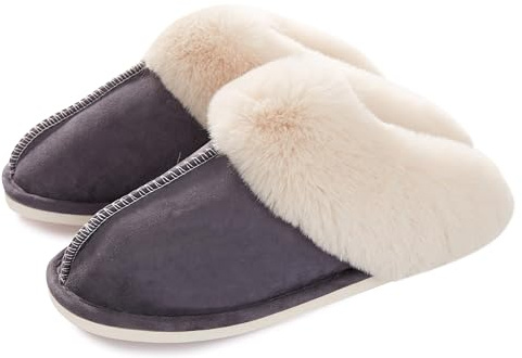 Donpapa Pantofole Donna Uomo Scamosciate Autunno Invernali Morbida Schiuma Pavimento Ciabatte Antiscivolo Indoor Outdoor Pelose Grigio scuro 38.5-40