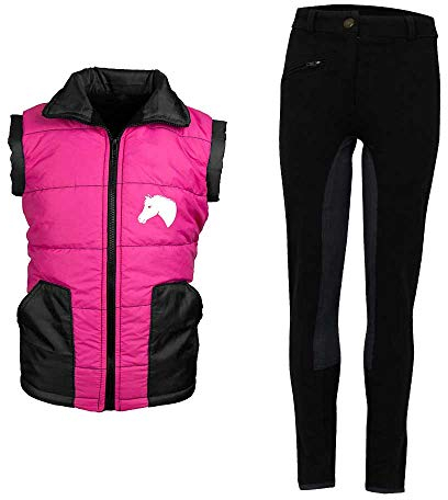 MS-Trachten Reitset Kinder Reitweste Mia Pink mit Reitleggings Schwarz (146/152)