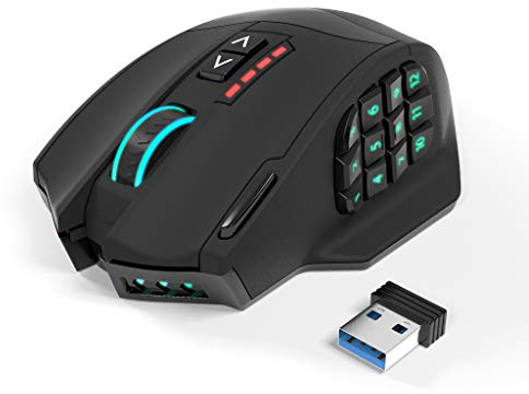 Ratón inalámbrico para Juegos Gamspeed V8 Pro RGB MMO sin retraso, Sensor óptico de 16,000 dpi, tecnología de transmisión de 2.4 GHz, iluminación RGB cromática, 16 Botones programables