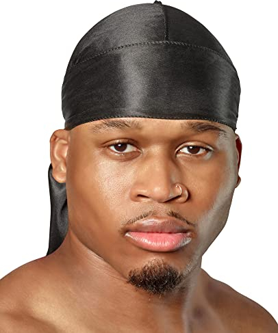 Shyne Silky Durag - Nero | Perfetto per Waves, Trecce e Locs | Premium Silk Du Rags per Uomini e Donne | Coda Larga e Lunga | Raso Ultra Morbido e Senza Pieghe | Black-Owned Business