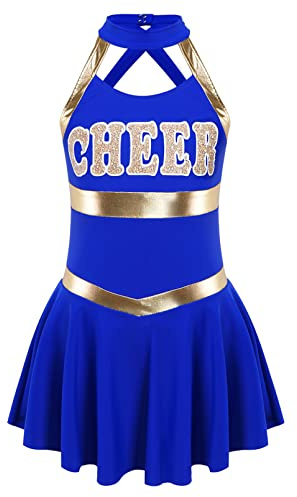 dPois Fille Enfant Tenue Uniforme de Pom-Pom Girl Robe Sport Gymnastique Competition Party Carnaval 5-16 Ans A Bleu Royal 9-10 Ans