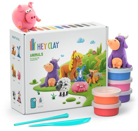 HEY CLAY - 15 boîtes de pâte à modeler | Kit d'argile séchée à l'air libre pour enfants avec 15 boîtes Jouet fille et garçon 3-7 ans | Loisirs créatifs (Animaux)
