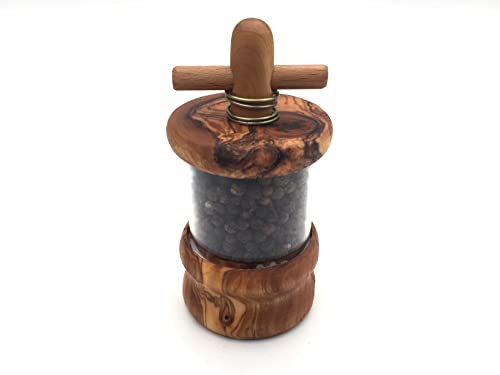 Pepper Mill Diameter 6 cm Manual Grinder Transparent Olive Wood Handmade Unique Handmade Gift Grinding Seasoning