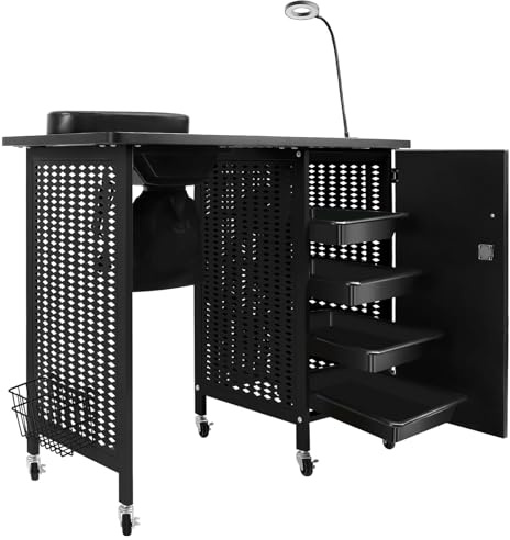 Kalolary Professional Manucure Table Salon Nail Station de Ongles Mobile avec collecteur de poussière d'ongles, 4 tiroirs, Lampes à LED, Le Repos au Poignet, la manucure de beauté Salon (Noir)