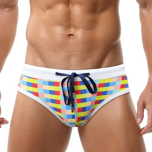 FEOYA Maillot de Bain Homme Mini Slip Piscine Short de Natation avec Cordon Serrage Slips de Bain Sexy Séchage Rapide Vacances F1 M