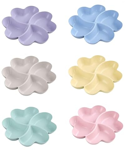Snackteller mit Fächern, 6 Stück Snack Tablett, Snackschale Set mit Fächern Teller Snackteller Wiederverwendbar Snack Tablett für Familie Esszimmer Lagerung Frucht Snack 21,5 x 3,2 cm 6 Farben