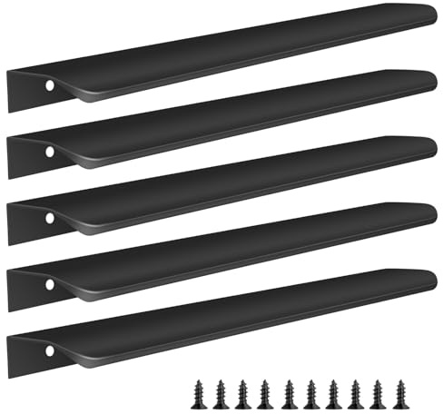 Malimali Poignées d’armoires de cuisine – 300 mm Poignées à doigts pour armoires et tiroirs, poignées modernes d’armoire en aluminium, noir mat, lot de 5