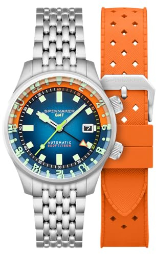 Spinnaker Bradner GMT SP-5121 Montre automatique pour homme avec bracelet en acier inoxydable massif 42 mm, Orange/bleu, Bradner GMT Automatique