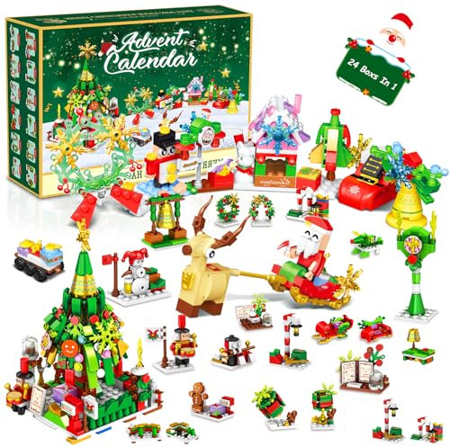 Adventskalender 2024, Ferdiiz 618 PCS Weihnachtsbausteine Set, Mini-Weihnachtsbausteine,Countdown Weihnachtsspielzeug, Weihnachtsgeschenksets für Erwachsene,Halloween-Advents-Blindschachtel