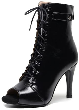 Viaoragiosa Botas de Baile de salón,Botines Salsa,Botas de Baile Latino,Botas Tacón Salsa y Bachata,Botas De Baile De Salon,Botas de Baile con Cordones,Zapatos de Tango con Punta Abierta,Elegante