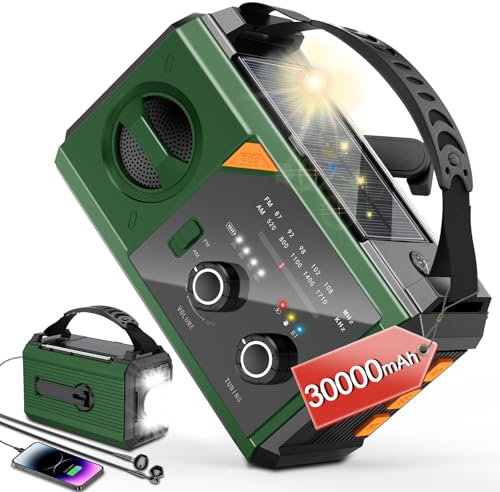 Wholede 27000mAh Kurbelradio mit Bluetooth, Solar Radio mit Handyladefunktion, AM/FM Tragbar Notfallradio, Als Taschenlampe&Ladegerät&Blackout Notfallausrüstung für Outdoor Camping Baustellet-Grün