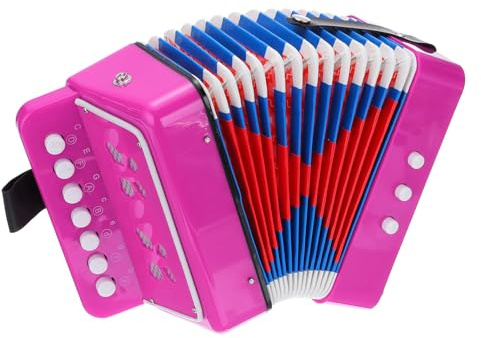 QUARKZMAN Knappackordeon med 10 knappar knapp-dragspel mini musikinstrument gåvor för nybörjare vuxna nybörjare utbildning, rosaröd