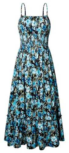 GRACE KARIN Vestito Donna Pieghe A-Line a Senza Manica Stampata Floreale Spalle Sottile
