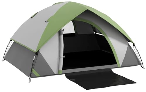 Outsunny Tente de Camping pour 2 Personnes 3-4 Saison 3000 mm Dôme Gris | Imperméable et Ventilée, Légère, Installation Facile, Tapis de Sol, Sac de Transport, Crochet, pour Voyage Randonnée