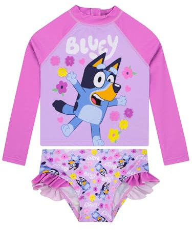 Bluey Bañador Niña, Traje De Baño Niñas Manga Lunga, Bañador Natacion Niña con Volantes | Rosa 18-24 Meses