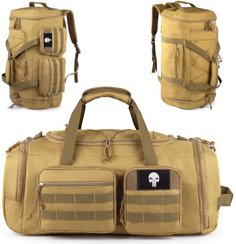 Bunnychic Tactical Gym Bag for Men, 70L 3-in-1 Sports Duffle Bag for Travel | Tactical 3-in-1 Gym Duffle Bag with Separate Shoe Compartment ,Water Resistant Weekender Overnight for Gym Sports Travel