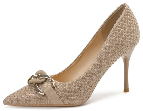 Qynthra Donne Elegante Stiletto Pumps Intrecciato Modello Punta Metallo Fibbia Alti Tacchi per Ufficio Lavoro E Eventi Formali,Apricot(Heel:6cm),39 EU