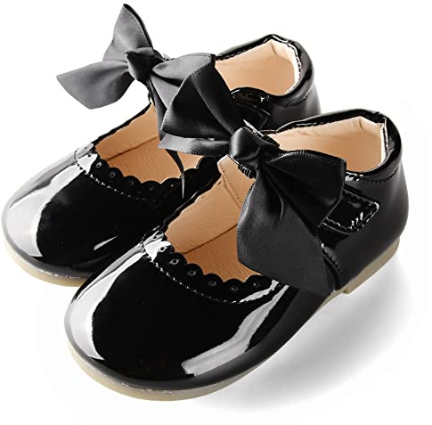 JerrisApparel Skor för flickor färg rosett klänning Mary Jane Ballerines