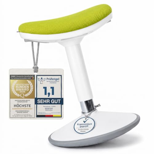 Werkfox® Ergonomisk Ståpall höjdjusterbar – Gungeffekt, halkfri (S) | Aktiv sittning vid ståbord – 3 storlekar, svängpall för hemmakontor och kontor