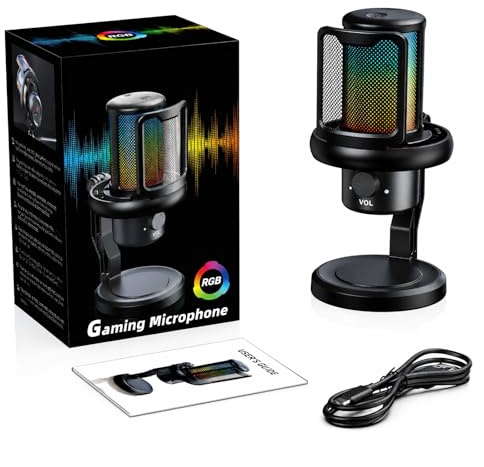WAKEVLEO USB Microphone with RGB Modes, Condenser Mic for PC & Mac & Singing, Gaming Microphone for PS4/5, Plug and Play for Streaming Podcast YouTube, The Cable is 2 Meters (V1 PRO)