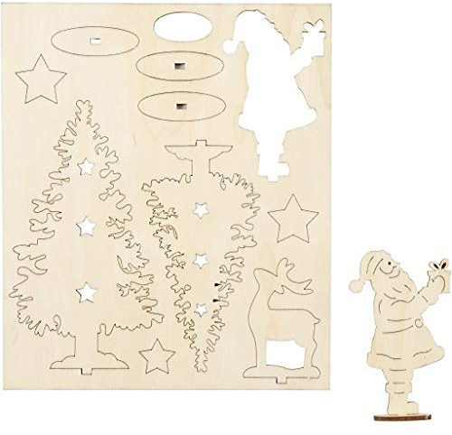 Zusammensteckbare Holzfiguren, Weihnachtsmann, Weihnachtsbäume, Hirsch, L 20 cm, B 17,5 cm, Sperrholz, 1Pck, Stärke: 3 mm
