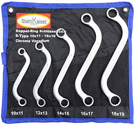 Juego de llaves de estrella doble (5 piezas, forma en S, 10-19 mm, doce cantos)