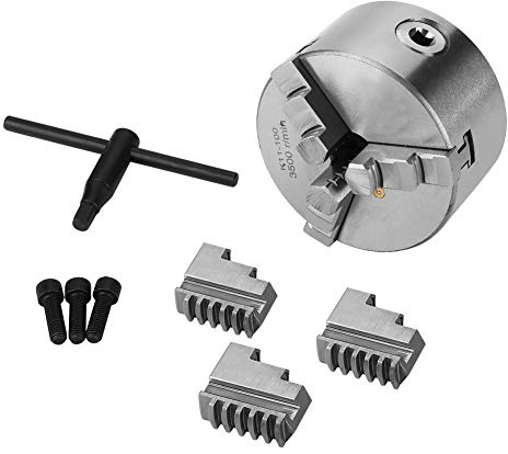 Mandrin de tour, 4 pouces 3 mors k11 100 Mandrin de tour en métal à centrage automatique avec mâchoires supplémentaires Accessoires de machine de tournage, clé