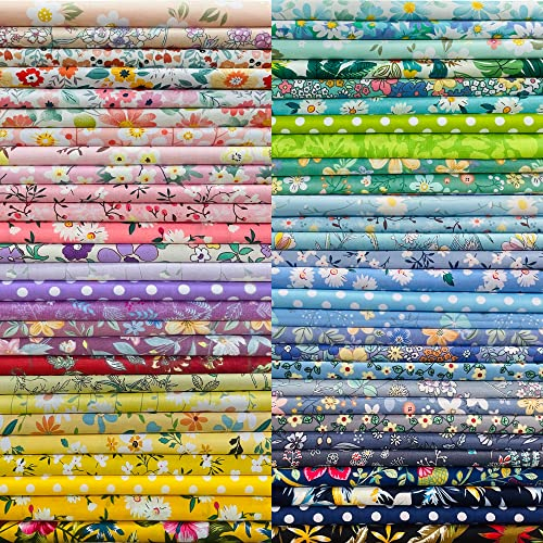 NewAmishQuilt 8 x 8 50 PCS 100% Cotton Sateen Fabric Bundles for Quilting Sewing DIY & Quilt Beginners, Multicolor Floral Pattern