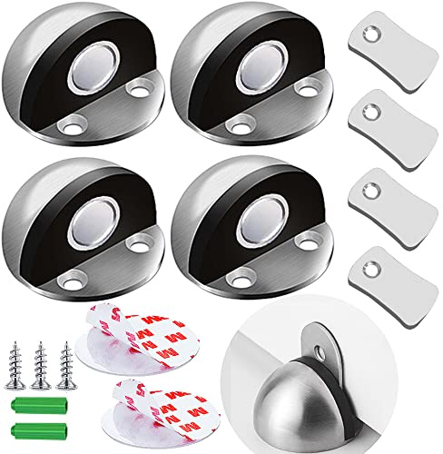 Fermaporta Magnetici ZUONAI 4 Pezzi Fermaporta a Magnete Adesivo Resistente in Acciaio Inossidabile Resistente, Nessuna Perforazione per Mantenere la Porta Aperta