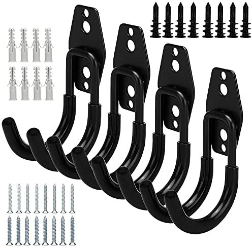 Crochets doubles utilitaires en acier pour garage - Support mural robuste - Crochet en J - Organisateur de garage pour outils électriques, vélos, échelles, cordes, tuyaux, rangement d'articles en vrac