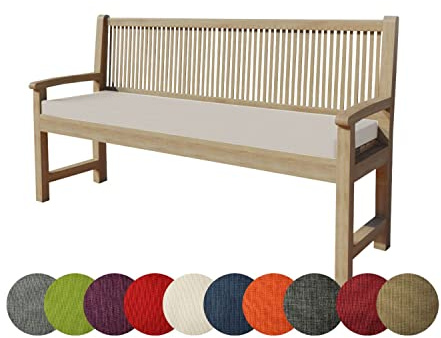 Chilly Pilley Cojín para Banco de Jardín con Cremallera y Trabillas (140 x 50 x 5 cm, Color Crema)