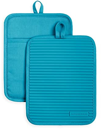 KitchenAid Ribbed Soft Silicone Pot Holder Set, Ocean Drive 7x9