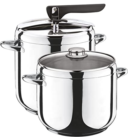 Pintinox, Duetto Schnellkochtopf First aus nickelfreiem Edelstahl, induktionsgeeignet, mit 4 Sicherheitssystemen 5 + 7 l